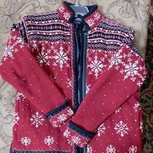 Beautiful Red  -Icelandic sweater jacket. fully lined w/pockets and metal zipper